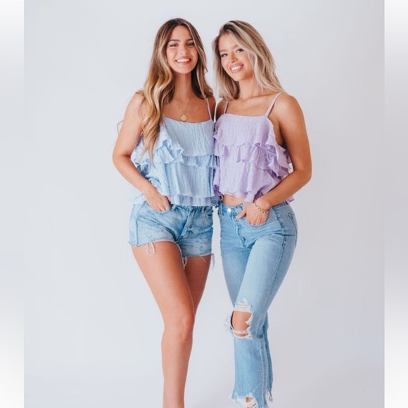 Worth Collective Ruffled Cami in Nantucket Blue - Picture 2 of 8